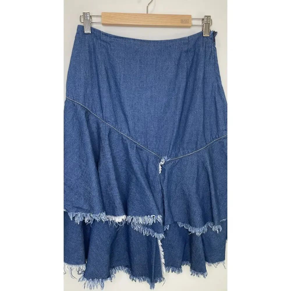 BP Y2K Skirt Ruffle Fringe Hem Western Denim Above Knee Cowgirl Boho Blue Size S - Picture 2 of 11